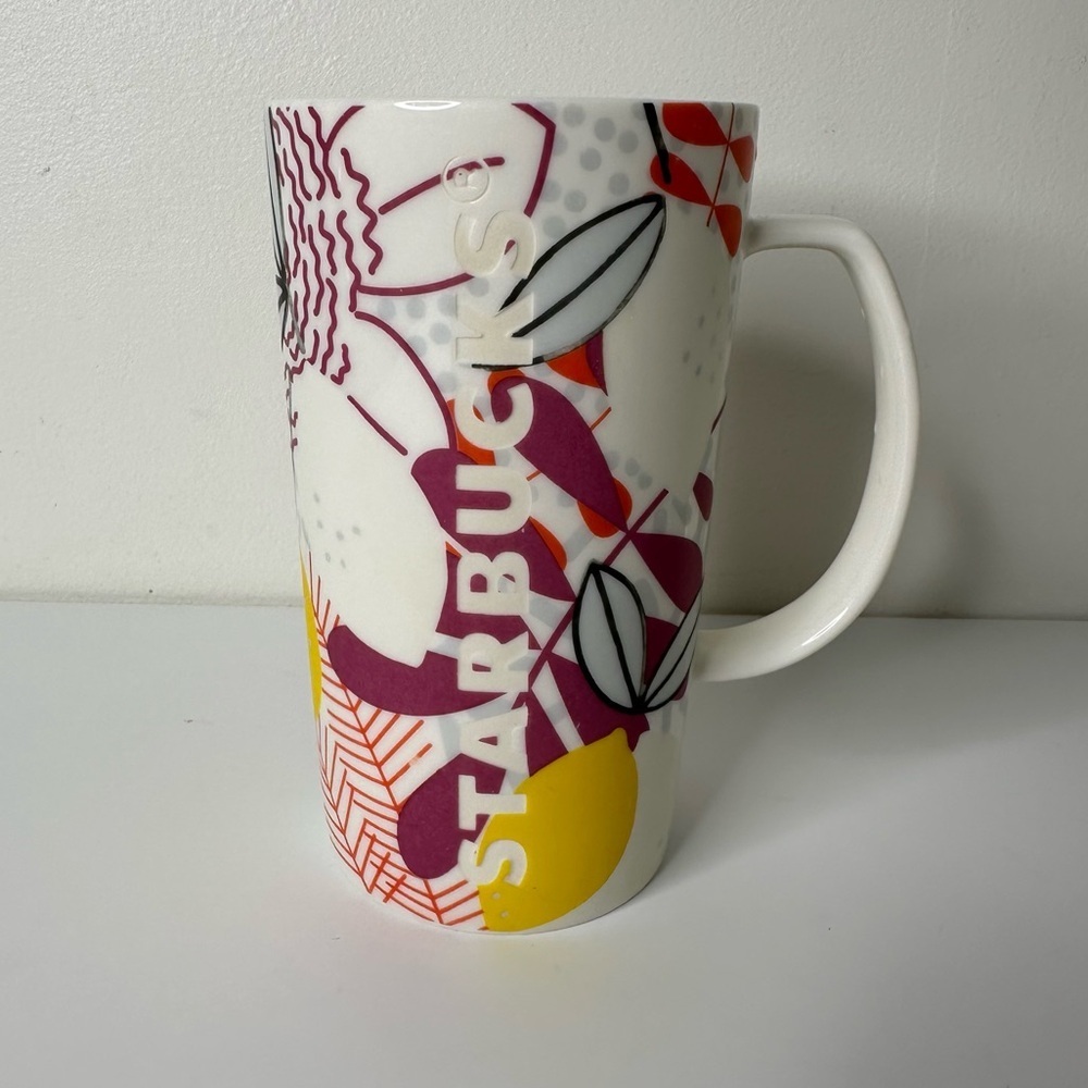 Starbucks Spring 2015 Floral Lemon Ceramic Tall Mug 16 oz